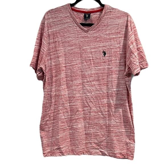 U.S. POLO LINEAR SPACE DYE V-NECK T-SHIRT logo Short sleeves Tee Size Large - Picture 2 of 6